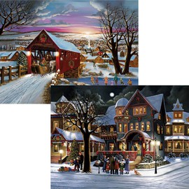 Bits and Pieces - Value Set of Two (2) 500 Piece Jigsaw Puzzles for Adults - The Joys of Christmas - 500 pc Winter Holiday Jigsaws by Artist H. Hargrove