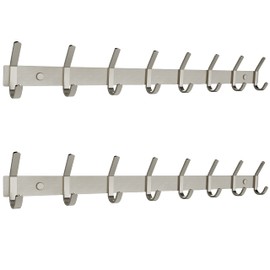 Coat Rack Wall Mount – Brushed Nickel 24 Inch Stainless Steel Hook Rail with 8 Heavy Duty Double Coat Hooks – Wall Mounted Coat Hanger for Entryway, Bathroom, Bedroom, Towel, Hat Organizer - 2 Pack