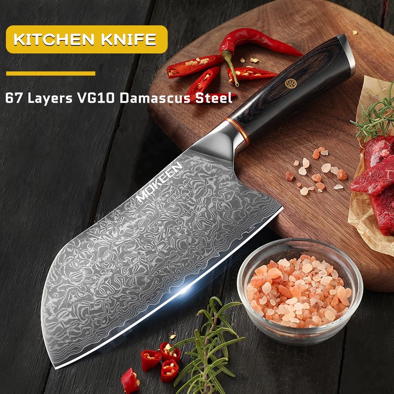 MOKEEN Cleaver Knife 7 Inch, 67 Layers VG10 Damascus Steel
