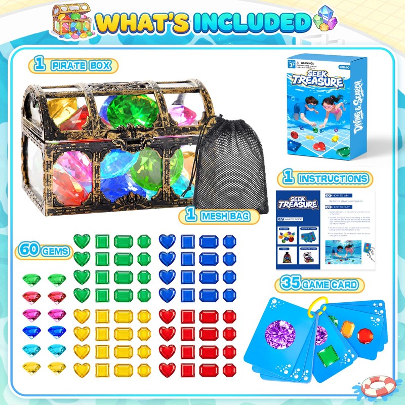 Diving Toys for Kids, Seek Treasure Underwater Pool Gem Hunt