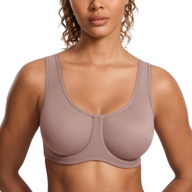 SYROKAN Women's Strong Support Sports Bra Large Breasts with Underwire for Large Sizes, Brick.