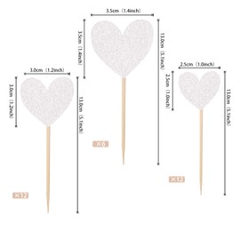 30 PCS Love Heart Cupcake Toppers Glitter Mixed Size Wedding Engagement Cupcake Picks Decorations for Wedding Anniversary Bridal Shower Birthday Valentine's Day Party Supplies Silver
