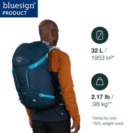 Osprey Hikelite 32L Unisex Hiking Backpack, Chameleon/Black, M/L