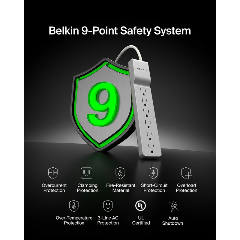 Belkin 6-Outlet Surge Protector Power Strip, 6ft Cord, 360° Rotating
