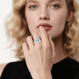 MoiuVieg Larimar Ring 925 Sterling Silver Natural Gemstone Adjustable Ring Oval Stone Boho Beach Jewelry for Women Lover