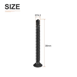 DTGN 25Pcs ST4.2x38mm Self Drilling Screws, 410 Stainless Steel Flat Head Phillips Sheet Metal Screw - Good for Wood to Metal, Furniture - Black