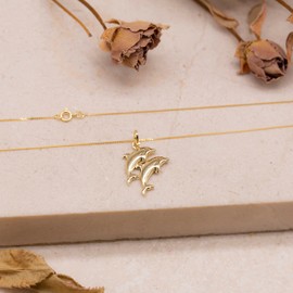 Carissima Gold Women's 9ct Yellow Gold Double Dolphin Pendant on Curb Chain Necklace of 46cm/18"