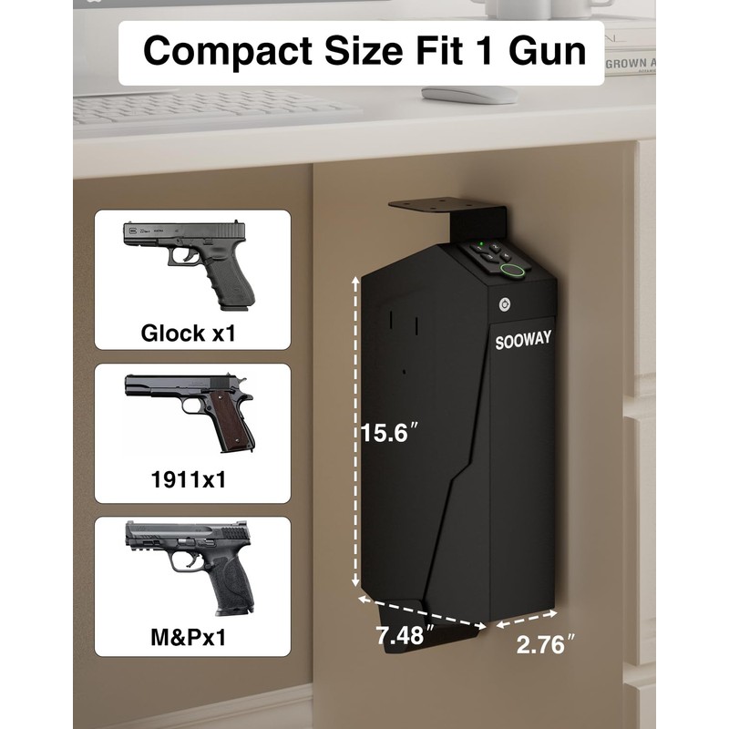 Gun Safe, Mounted Biometric Pistol Safe Drop Down Gun Lock