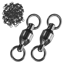 M METERXITY 50-Pack Ball Bearing Fishing Swivels, 6# 1.18In (30mm) Stainless Steel Lure Leader Line Connector for Fishing/Saltwater/Freshwater, High Strength Welded Ring [Black]