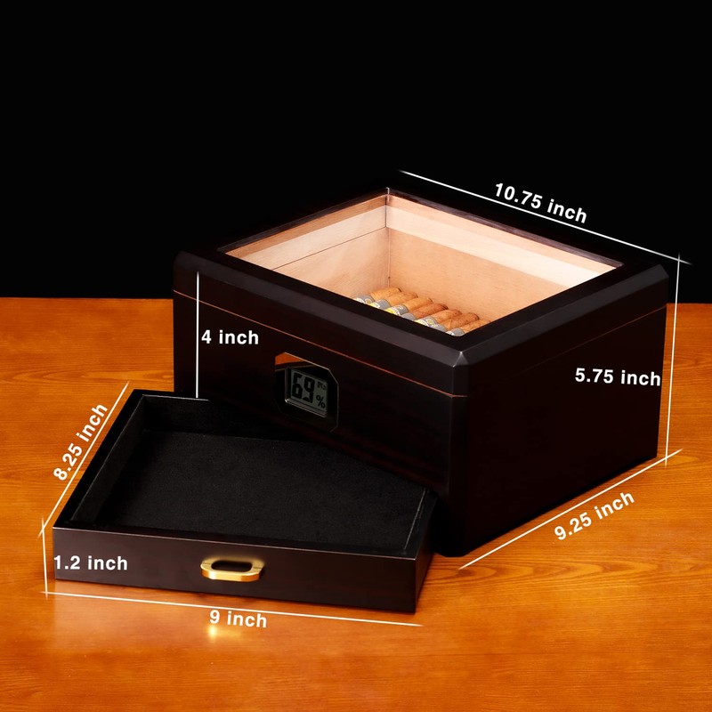 Woodronic Cigar Humidor with Accessory Drawer for 50 Cigars, Humidifier