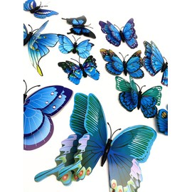 12PCS PVC 3D Butterfly Fridge Magnets Refrigerator Magnets Wall Stickers with Magnet for Wall Decor Art Decor Crafts Home Party Decoration (Blue)
