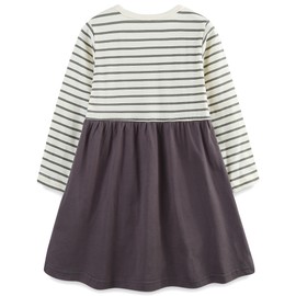 Bumeex Toddler Girl's Long Sleeve Dresses Fall Winter Spring Cotton Cute Dress Outfit Casual Clothes Tunic Clothing White/Gray Striped Cat 5t