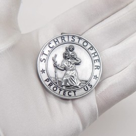 ForFine St Christopher Medal Car Saint Christopher Visor Clip Auto Visor Accessories Bless Driving Safety Gift for Family, Friend, Parent, Children, New and Old Driver (Ancient Silver)