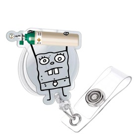 Funny Badge Reel, DoodleBob Oxygen Tank Badge Holder Retractable with Glitter Alligator Clip, Cute Nurse Badge Reels for Respiratory Therapist, RN, MD, Paramedic, Healthcare, Work Accessory