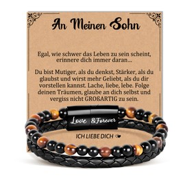 YIBONIKA Gifts for Men Leather Bracelet Natural Stone Tiger's Eye Stone Bead Bracelet Gift for Him Dad Husband Son Grandpa Grandson Nephew Brother Friend for Valentine's Day Father's Day Birthday with