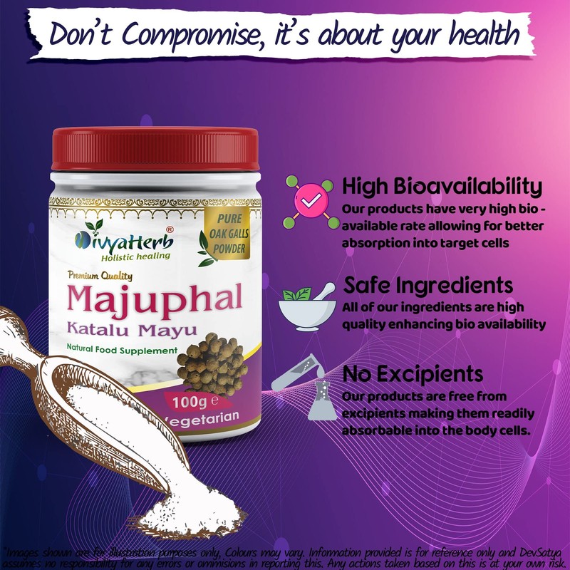 DivyaHerb Majuphal (Katalu Mayu) Powder, Natural, 100 grm (Pack of