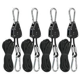 TIMESETL Rope Ratchet with Hooks, Pack of 8, 150 lb Duty Heavy Rope Rope Ratchet Adjustable Rope Ratchet Grow Lamp Hanger Rope Ratchet 1/8 Inch Buckle Rope Ratchet Awning with 6 Carabiners