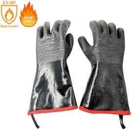 Grill Gloves, Heat Resistant Gloves 932 ◎, Waterproof, Fireproof, Oil Resistant Neoprene Coated Non-Slip Cooking Gloves for BBQ, Cooking, Baking, Fryer, Oven, 18"