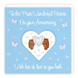 Hunts England - Parents Anniversary Card - Romantic Meadows - Fun Card - Luxury Anniversary Card For Parents - Features Cute Bears And Flowers