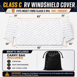 LATCH.IT RV Front Windshield Cover Class C | Front Motorhome, Trailer and Camper Windshield Cover w/Mirror Cutouts & Corner Bands | Compatible for Ford 1997‑2025 | RV Wind Shield Sunshade