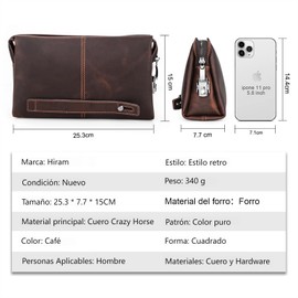 Hiram-Vintage Bolso de mano de piel para hombre con bloqueo de código, Bolsa de viaje Monedero Cartera para pasaporte, tarjeta de crédito y teléfono móvil, antirrobo