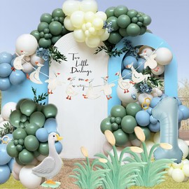 1 Silly Goose Balloons 168Pcs 18/10/5 Inch Latex Farm Party Arch Kit-Pre-Cut Garland Links&Quick-Inflate Design for Boy's Baby Shower,Gender Reveal,1st Birthday Decorations (Blue/Green/Yellow/White)