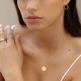 VACRONA Coin Necklace 18k Gold Plated Vintage Textured Medallion Coin Pendant Round Circle Disk Dainty Necklace for Women