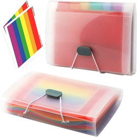 Kettion 2Pcs 13 Pockets Accordion File Organizer, A6 Receipt Organizer, Mini Expandable Portable Document Folder, Plastic Expand Wallet Holder with Index Stickers for Storage Invoice, Cards, Tax Item