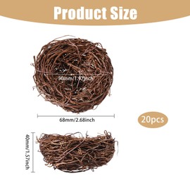 CHGCRAFT 20 Pcs Rattan Imitation Bird Nest Mini Artificial Bird Nest for Crafts, Party Display Decorations Micro Landscape Decoration Accessories Coconut Brown 68x40mm