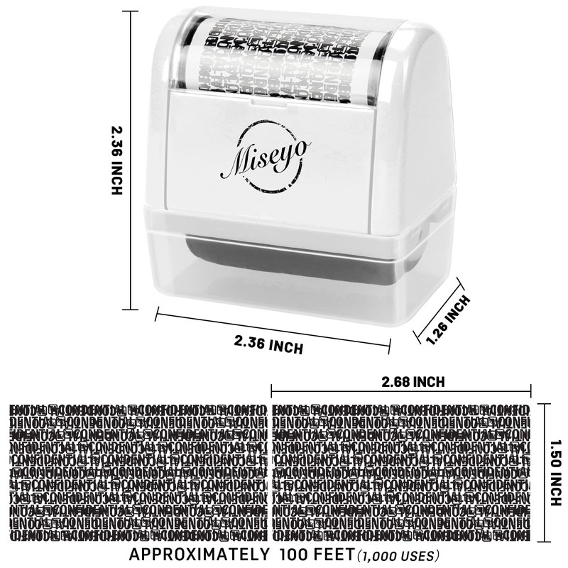 Miseyo Wide Identity Theft Protection Roller Stamp Set - White
