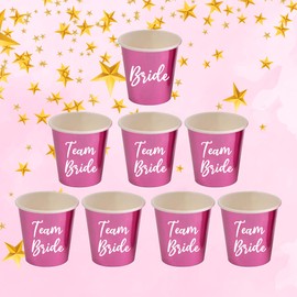 We Personalize Hen Party Accessories Bride and Team Bride Paper Cups Set, 8 Pieces, 16 Oz, Hot Pink and White, Wedding Party Accessories