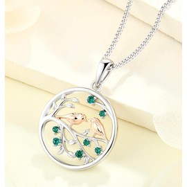 Old English Jewellers 925 Sterling Silver & Rose Gold Emerald Cz RED ROBIN Pendant Necklace + 16 18 20 inch Chain (16)