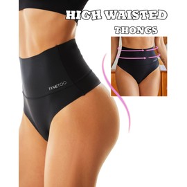 FINETOO Women Underwear High Waisted Thongs Tummy Control Seamless Thongs Shapewear No Show Panties 4 Pack S-3XL