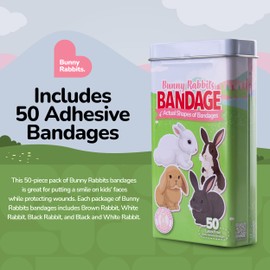 BioSwiss Bandages, Bunny Rabbits Shaped Self Adhesive Bandage, Latex Free Sterile Wound Care, Fun First Aid Kit Supplies for Kids and Adults, 50 Count