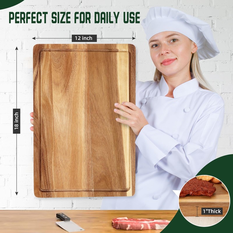 Acacia Wood Cutting Board, 18x12x1 Inch Pre-Oiled Chopping Board with