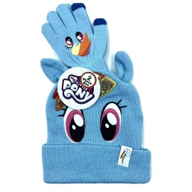 My Little Pony Rainbow Dash Girls Winter Hat & Gloves Set Blue NEW
