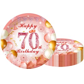 70th Party Plates 9 inch Rose Gold,70th·Birthday Paper Plates Rose Gold 16Pcs,70th Pink Rosegold Birthday Paper Tableware Set for Her Birthday·Gifts,70th·Women Birthday Party Decorations