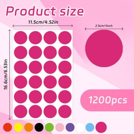 STARZIWEN 1 inch Dot Stickers Yardsale Pricing Stickers Garage Sale Price Sticker Spice jar Writable Blank Round Labels Removable Magenta Circle Stickers for Most Occasion Office Diary Sort 1200pcs