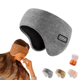 Eye Mask, Earplugs Included, Integrated Type, For Sleep, Earmuffs, Sleep, Sleep Sleep Set, Sound Sleep, Sleep Goods, Ear Warming Goods, Gray (Thin)