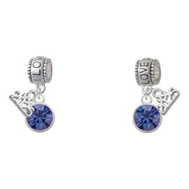 Delight Jewelry 10mm Blue Crystal Drop - I Love You/Love You More Charm Beads (Set of 2)