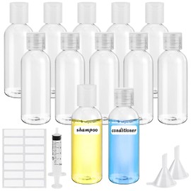 Sheryl&Rain 12Pcs 60ml Travel Bottle for Toiletries, Plastic Bottles Empty, Refillable Transparent Travel Bottles with Syringe Funnels and Labels for Travel Toiletries Makeup