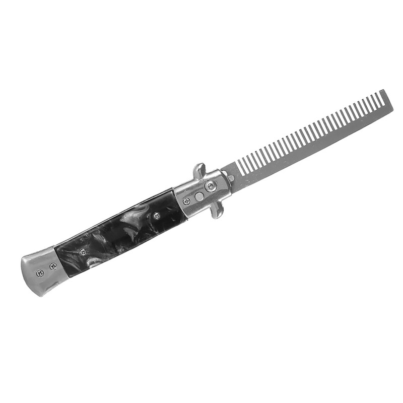 1PC Stainless Steel Switchblade Spring Pocket Oil Hair Comb Foldable