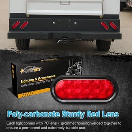 Partsam 6pcs Red Oval 10 Diodes 6 inch Stop Turn Tail Brake Light w/grommet+ pigtail Flush Mount, 6 inch oval led trailer tail lights, 6 oval led brake lights sealed stop turn tail light kit
