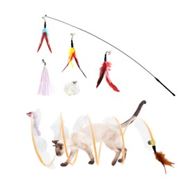 Andiker S-Shape Cat Tunnel Toy Set, Folded Cat Tunnel Spring Toys with a Wand & 5Replacement Heads Cat Spring Toy Metal&Mesh Cat Spiral Tunnel Toy for Indoor Cats to Kill Time& Do More Exercise (7)