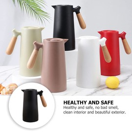Tomaibaby Thermal Coffee Carafe with Lid and wooden handheld Nordic style Beverage Dispenser Thermal Kettle Insulation Hot Water Bottle Warm Keeping Bottle Black