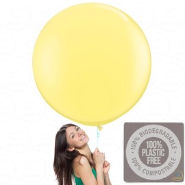 AFTERLOON® Biodegradable Balloons 6 pcs 36 Inch Orb Perfect Round Giant Extra Large Pastel Yellow 36 Inch Macaron Color, Thickened Strong Latex Jumbo XL Helium Float, Wedding Birthday Party