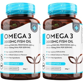 Omega 3 2000mg with 660mg EPA & 440mg DHA per Serving (2 Packs of 240) - 480 Softgel Capsules of Sustainably Sourced Pure Omega 3 Fish Oil - Made in The UK by Nutravita