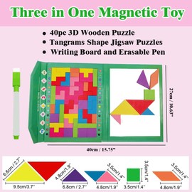 Puzzle Games Toy, Wooden Puzzle for Adult with 2 Sets Magnetic Plate, 3D Russian Wooden Blocks and Tangrams Shape Jigsaw Puzzles, Brain Teasers STEM Toy Intelligence Colorful Montessori Gift for Kids