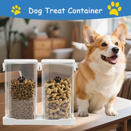 Dog Treat Container Set with 2 Sealed Plastic Jars and 1 Tray, Pet Food Container with Large Storage Capacity - Fits Well On Counter. Pet Food Organizer for Puppy, Great Space Saver for Treats