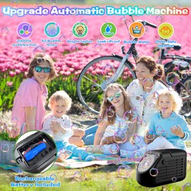 Panacare Upgraded Portable Bubble Machine, Automatic Bubble Blower, Can Produce 20000+ Bubbles Per Minute, Equipped with 42 Bubble Holes/Batteries/Solution, Suitable for Kids/Adults/Wedding/Party
